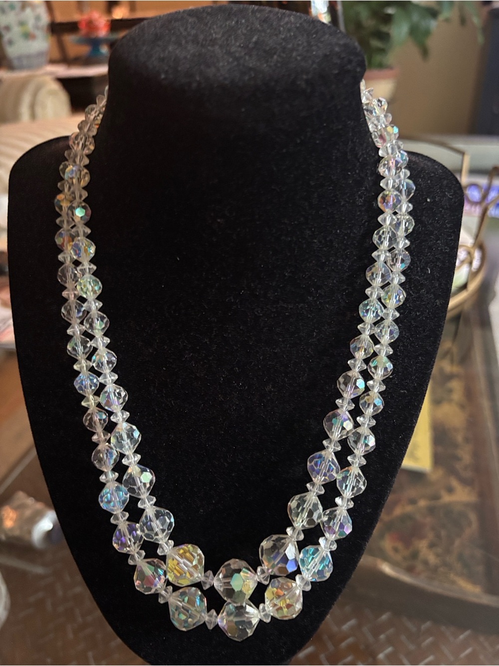 1950s Crystal Aurora Borealis Faceted Bead Necklace - Clear